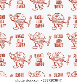 seamless pattern character burger wrapping paper