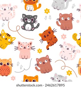 Seamless pattern character cartoon doodle cat