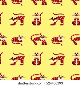 Seamless pattern character cats in different poses at modern flat design for packaging materials of animals shop, store, clinic and others. Vector illustration