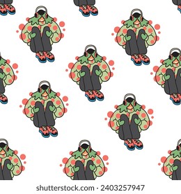 seamless pattern with character in winter clothes in doodle style in vector. People at winter.Template for background, wallpaper, wrapping, textile, fabric, print