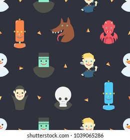 Seamless pattern with characters of fantasy on dark purple background, vector