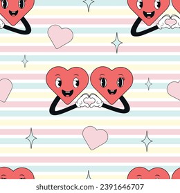 Seamless pattern with characters in groove style.Valentine's Day	