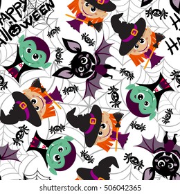 Seamless pattern of characters for Halloween in cartoon style. Witches. Easy to edit vector background of Halloween character. Vector illustration