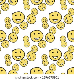 Seamless pattern with characters. Smile. Emotions of happiness. Smileys. Hand-drawn.