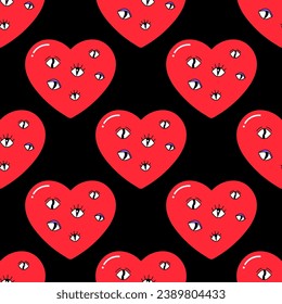 Seamless pattern, characters, weird hearts, love and valentine's day