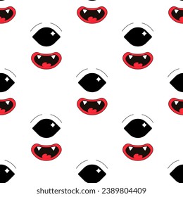 Seamless pattern, characters, weird scary faces, demon eyes