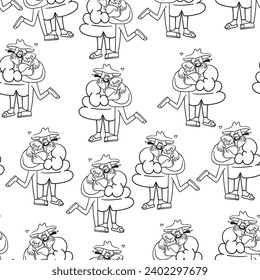 seamless pattern with characters in winter clothes in doodle style in vector. People at winter.Template for background, wallpaper, wrapping, textile, fabric, print