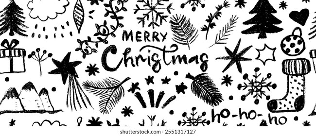 Padrão contínuo carvão colorido grafite doodle punk e coleção de formas femininas. Traçados de pincel de estilo grunge desenhados à mão, linhas curvas em negrito, estrelas e outras formas geométricas. 