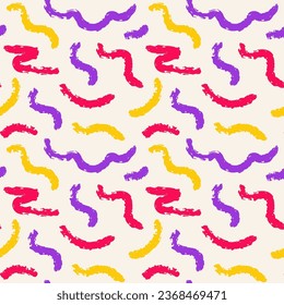 Seamless pattern of charcoal crayon pencil colored emphasis, squiggles and scribbles. Grunge pen colored chalk prints. Hand drawn vector doodles. Bright color charcoal or chalk underlines. 