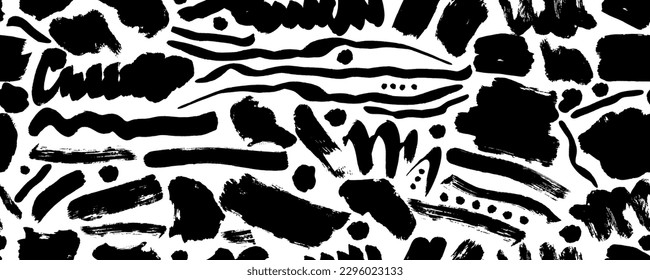 Seamless pattern charcoal pencil curly lines, squiggles and shapes. Grunge pen scribbles background. Hand drawn vector pencil lines and doodles. Black charcoal or chalk drawing. Rough crayon strokes.
