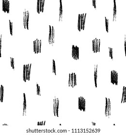Seamless pattern with charcoal textured scribbles. Monochrome background.