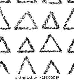 Seamless pattern with charcoal triangles in a row. Hand drawn geometric abstract vector texture. Simple tribal and ethnic ornament with geometric shapes. Monochrome background with linear triangles