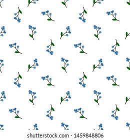 Seamless pattern with charmed blue flowers forget-me-not for fabric, textile, clothes, tablecloth and other things. Vector image. 