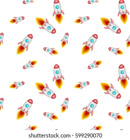 Seamless pattern. Charming bright rockets. Children's illustration. The design is ideal for printing on fabric, paper and other surfaces.
