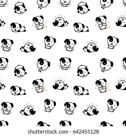 Seamless Pattern with Charming and Cute Puppy Dog Vector Illustrations, Collection of Home Animals Simple Texture Elements, Black and White mammals background,
