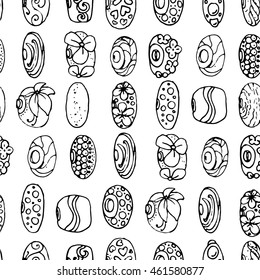 Seamless pattern with charms and beads for bracelet. Endless texture. Black and white.