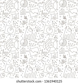 Seamless pattern with charts icons in doodle style