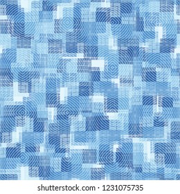 Seamless pattern. Check camouflage and magnetic fields. Ice shades.