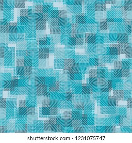 Seamless pattern. Check camouflage and magnetic fields. Ice shades.