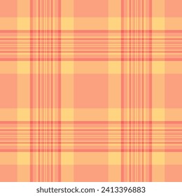 Seamless pattern check of fabric textile tartan with a vector background texture plaid in orange and salmon colors.
