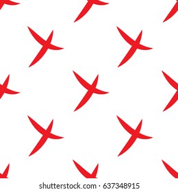 Seamless pattern of check mark icons simple on white background. Red cross. Vector