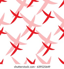 Seamless pattern of check mark icons simple on white background. Red cross with red shadow. Vector