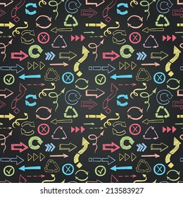 Seamless Pattern With Check Marks And Check Boxes Drawn In A Doodled Style On Chalkboard Background.