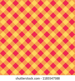 Seamless pattern check plaid fabric texture. Red with orange color cage diagonal. Vector background