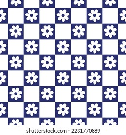 Seamless pattern with checkerboard design and flowers