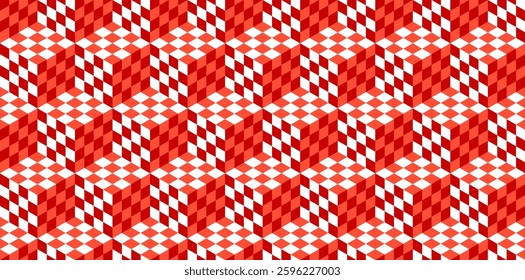 Seamless pattern with checkered 3D cubes. Vector geometric background