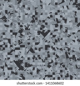 Seamless pattern. Checkered background. Messy strokes. Colors of a winter landscape, with shades of blue. Camouflage.