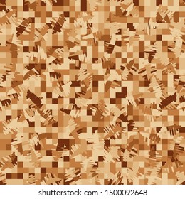Seamless pattern. Checkered background. Messy strokes. The colors are old paper, with shades of yellow and brown. Camouflage.