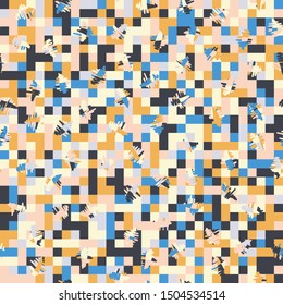 Seamless pattern. Checkered background. Messy strokes. Summer multicolor. Camouflage.