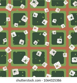 Seamless pattern. A checkered background on which scattered squares are scattered.
