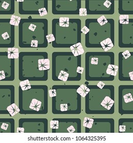 Seamless pattern. A checkered background on which scattered squares are scattered.