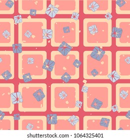 Seamless pattern. A checkered background on which scattered squares are scattered.