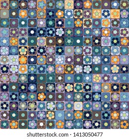 Seamless pattern. The checkered background on which the rows of symbolic colors are located. Multicolor bright texture.