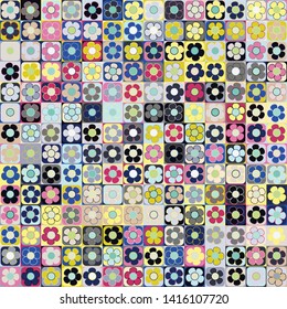 Seamless pattern. The checkered background on which the rows of symbolic colors are located. Multicolor bright texture.