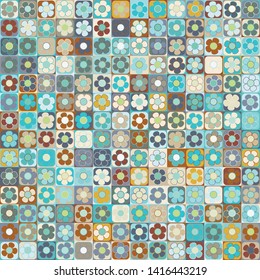 Seamless pattern. The checkered background on which the rows of symbolic colors are located. Multicolor bright texture.