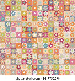 Seamless pattern. The checkered background on which the rows of symbolic colors are located. Multicolor bright texture.