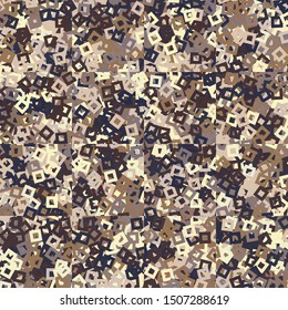Seamless pattern. Checkered background with randomly scattered holey squares. Random coloring. Desert shades.