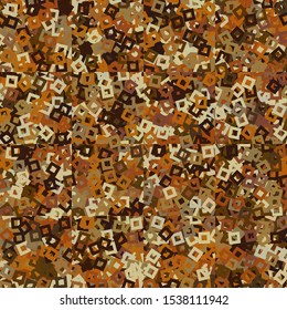Seamless pattern. Checkered background with randomly scattered holey squares. Random coloring. Desert shades.