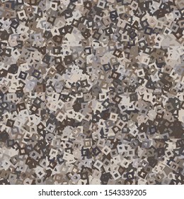 Seamless pattern. Checkered background with randomly scattered holey squares. Random coloring. Desert shades.