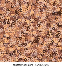 Seamless pattern. Checkered background with randomly scattered holey squares. Random coloring. Desert shades.