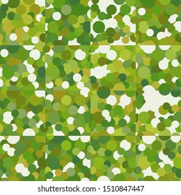 Seamless pattern. Checkered background with scattered circles. Random coloring. Green shades.
