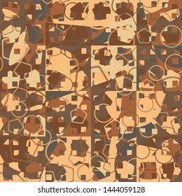 Seamless pattern. Checkered camo of desert paints. Camouflage for women of fashion. Intersecting geometric shapes. Designed for fabrics, interiors & other creativity.