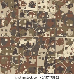 Seamless pattern. Checkered camo of desert paints. Camouflage for women of fashion. Intersecting geometric shapes. Designed for fabrics, interiors & other creativity.