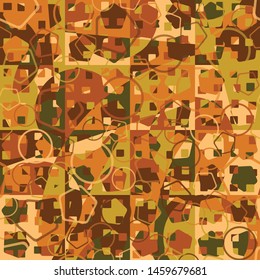 Seamless pattern. Checkered camo of desert paints. Camouflage for women of fashion. Intersecting geometric shapes. Designed for fabrics, interiors & other creativity.