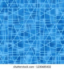 Seamless pattern. Checkered camouflage and abstract grille. Ice shades.