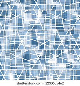 Seamless pattern. Checkered camouflage and abstract grille. Ice shades.